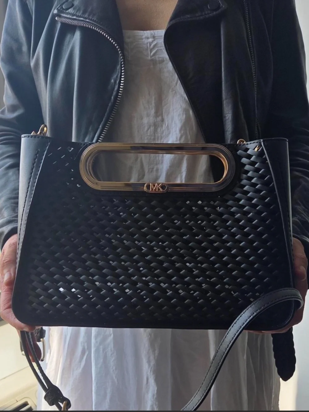 Michael Kors Black Women's Top-Handle Clutch with Gold Hardware